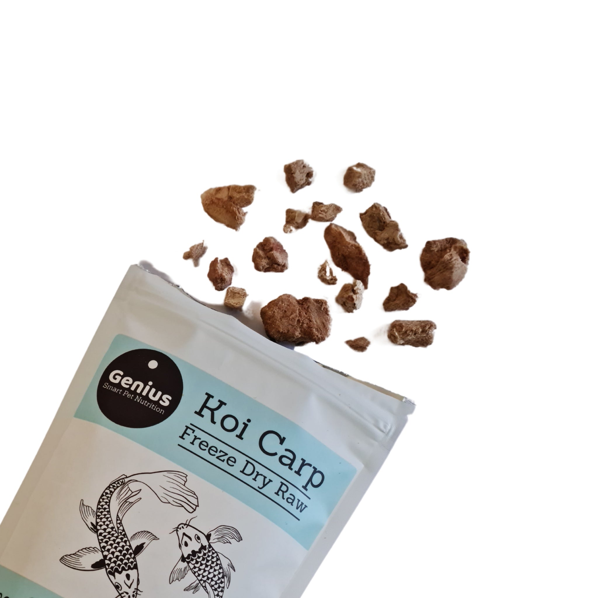 Freeze dried Koi Carp cat and dog treats with packet