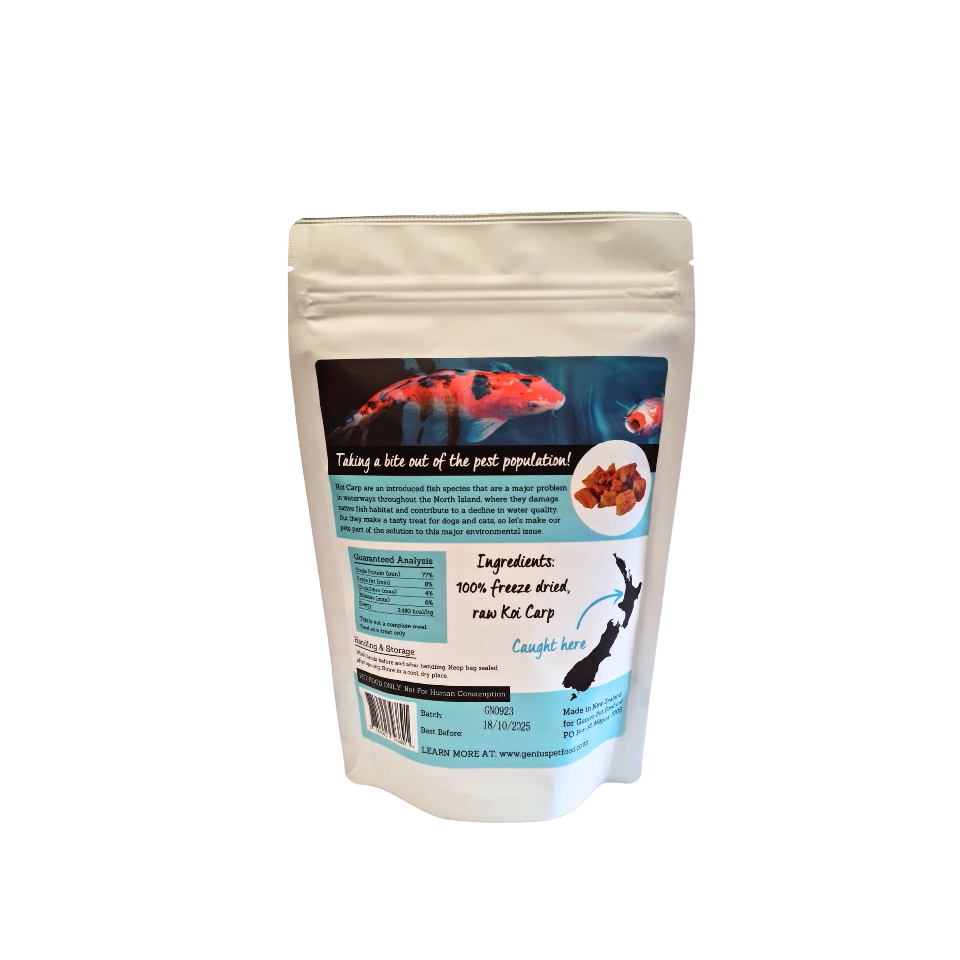 Koi Carp freeze dried dog and cat treats back of packet